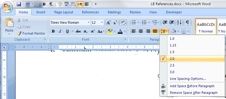 Single space in word 2010